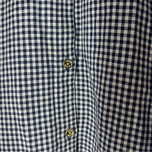 Anne Klein XL Navy Gingham Checkered Button Down Gold Buttons Lightweight - Picture 6 of 6